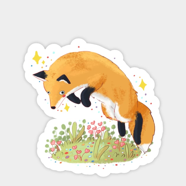 Cute fox jumping Sticker by Mayarart